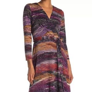 London Times Multicolored Faux Wrap Dress